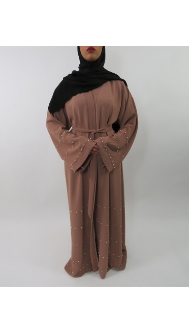 Amani’s Light Brown Designer Open Abaya Style With Pearls UK