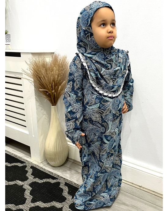 Girls Floral Print Slip On Prayer Dress
