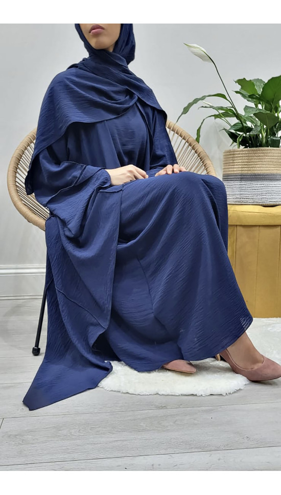Amani's Three Piece Open Abaya - Navy Blue