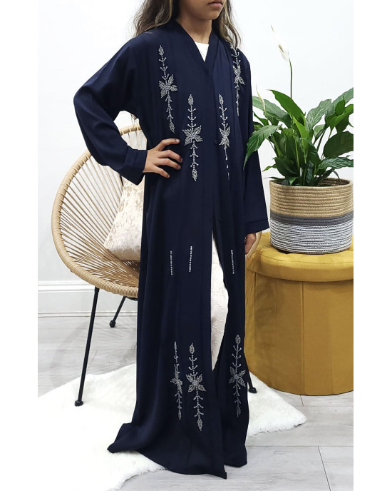 Kids Exclusive Handmade Beading Open Abaya - Navy Blue