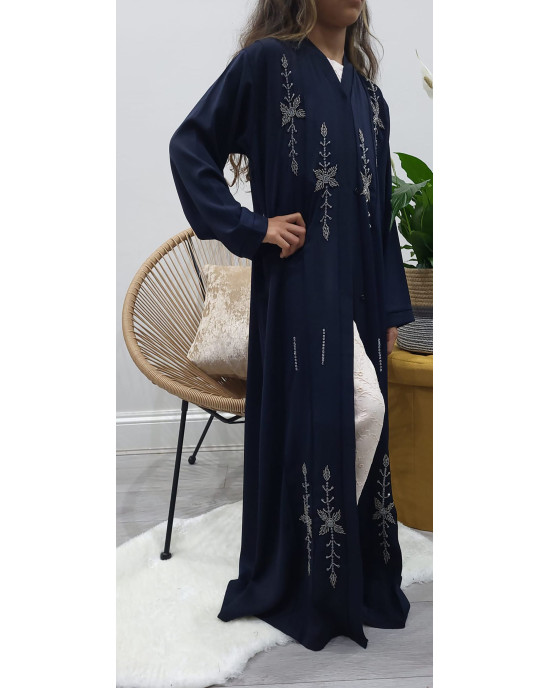 Kids Exclusive Handmade Beading Open Abaya - Navy Blue