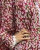 One Piece Lace Trim Floral Islamic Prayer Dress With Attached Hijab - Crimson Red