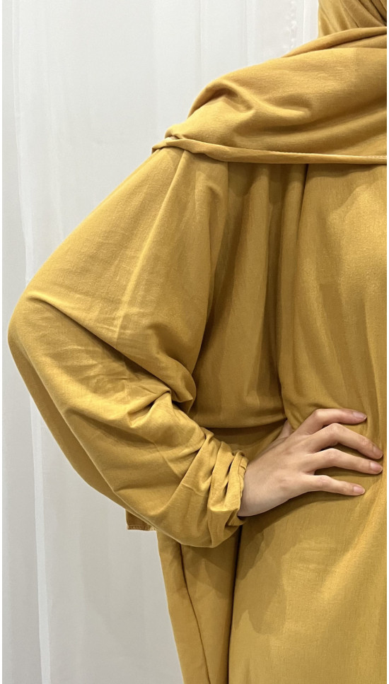 Amani's Plain Cotton Stretch One Piece Islamic Prayer Dress - Honey