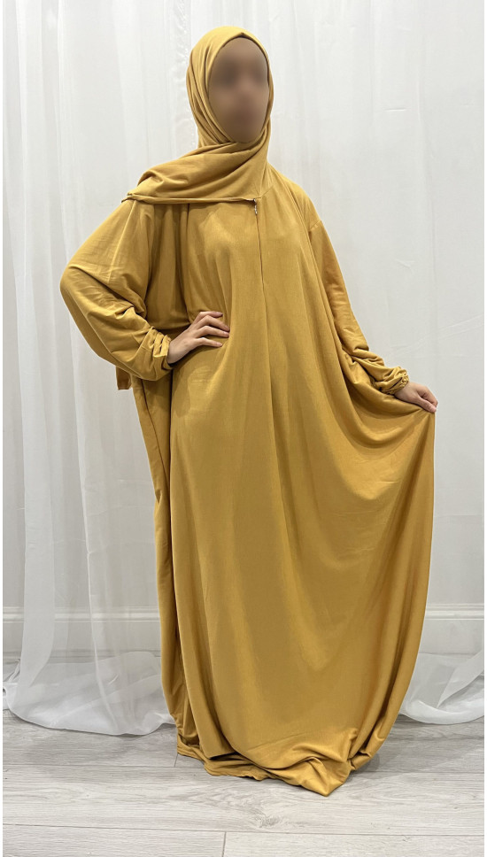 Amani's Plain Cotton Stretch One Piece Islamic Prayer Dress - Honey