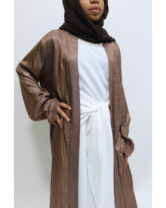 Girls Open Jacket Abaya Set - Chocolate