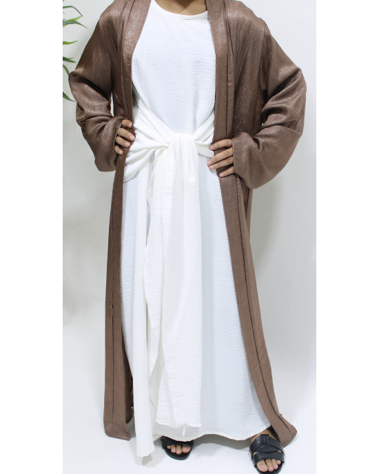 Girls Open Jacket Abaya Set - Chocolate