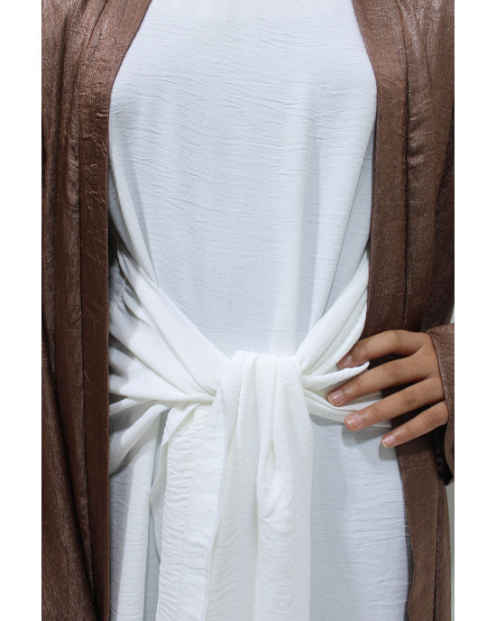 Girls Open Jacket Abaya Set - Chocolate