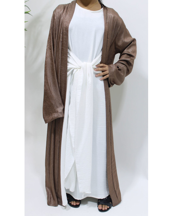 Girls Open Jacket Abaya Set - Chocolate