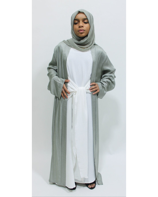 Girls Open Jacket Abaya Set - Sage Green