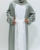 Girls Open Jacket Abaya Set - Sage Green