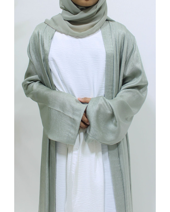 Girls Open Jacket Abaya Set - Sage Green