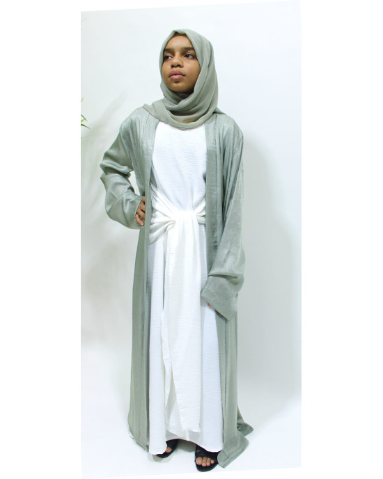 Girls Open Jacket Abaya Set - Sage Green