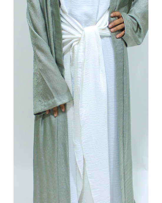 Girls Open Jacket Abaya Set - Sage Green