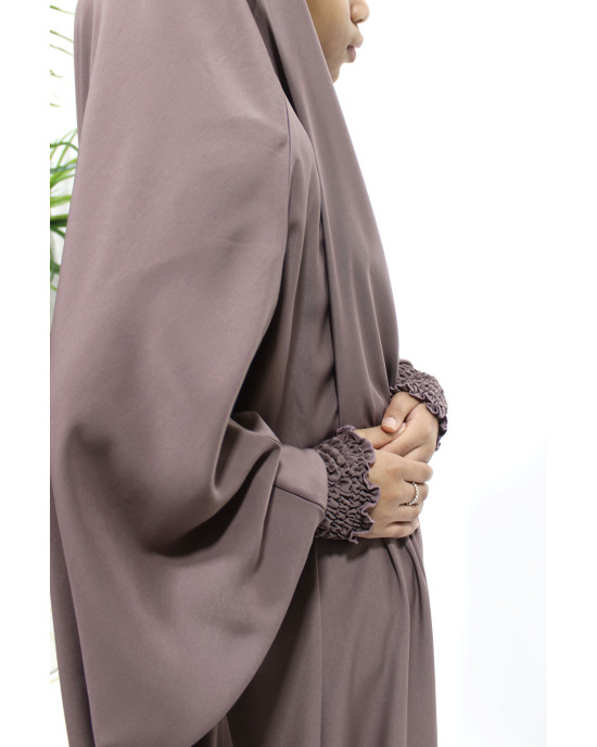 Girls Ruched Cuffs Full jilbab - Desert Taupe