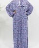 One Piece Lace Trim Floral Islamic Prayer Dress With Attached Hijab - Light Blue