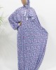 One Piece Lace Trim Floral Islamic Prayer Dress With Attached Hijab - Light Blue