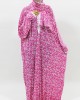 One Piece Lace Trim Floral Islamic Prayer Dress With Attached Hijab - Pink Candy