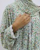 One Piece Lace Trim Floral Islamic Prayer Dress With Attached Hijab - White Floral