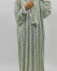 One Piece Lace Trim Floral Islamic Prayer Dress With Attached Hijab - White Floral