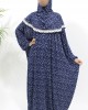 One Piece Slip-On Jersey Islamic Prayer Dress With Attached Hijab - Navy Blue