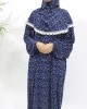 One Piece Slip-On Jersey Islamic Prayer Dress With Attached Hijab - Navy Blue