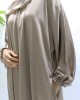 Dark Beige Textured Satin Abaya With Pockets