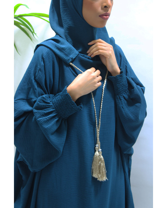 Double Hooded Prayer Abaya With Pockets - Teal