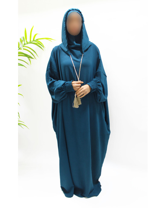 Double Hooded Prayer Abaya With Pockets - Teal