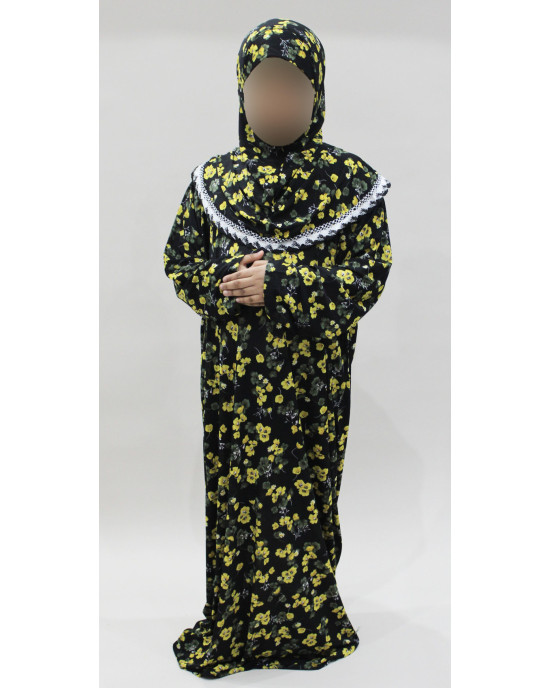 Girls One Piece Prayer Dress - Yellow Floral