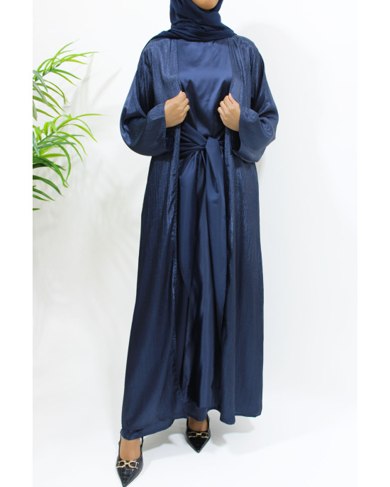 Premium Open Jacket Abaya With Matching Inner Dress - Navy Blue