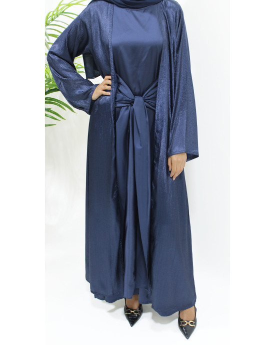 Premium Open Jacket Abaya With Matching Inner Dress - Navy Blue