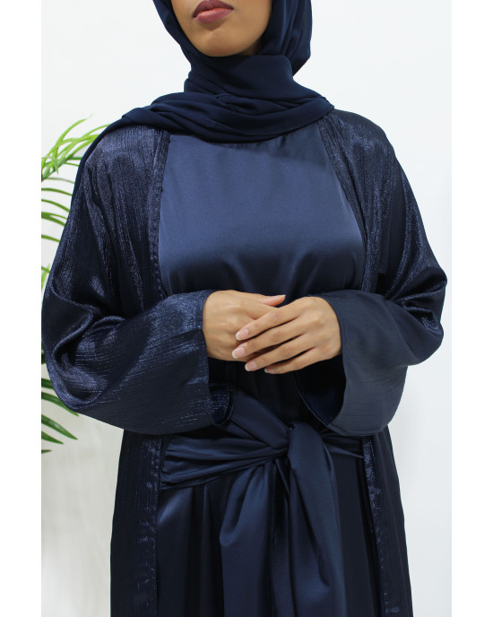 Premium Open Jacket Abaya With Matching Inner Dress - Navy Blue