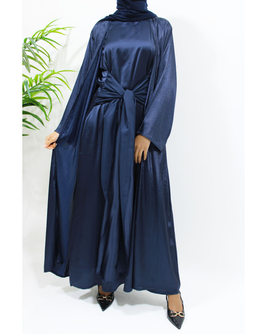 Premium Open Jacket Abaya With Matching Inner Dress - Navy Blue