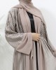 Premium Pleated Satin Open Abaya - Pink Nude
