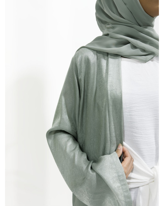 Premium Open Abaya With Inner Slip Dress - Sage