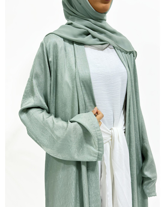 Premium Open Abaya With Inner Slip Dress - Sage