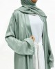 Premium Open Abaya With Inner Slip Dress - Sage