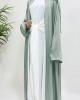 Premium Open Abaya With Inner Slip Dress - Sage