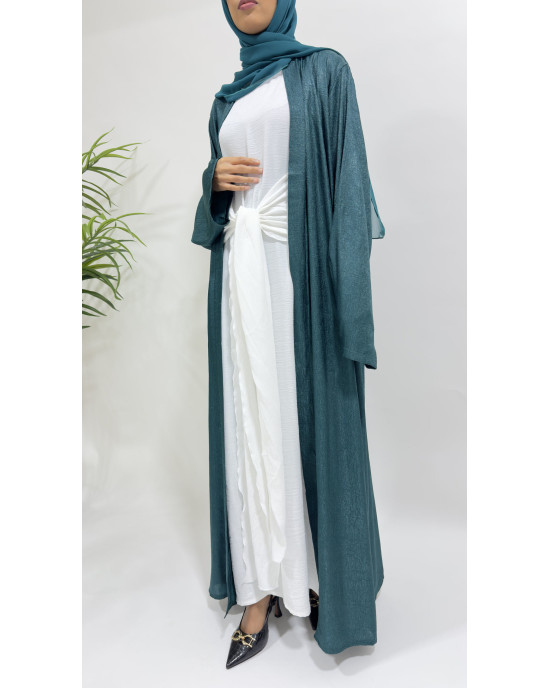 Premium Open Abaya With Inner Slip Dress - Teal