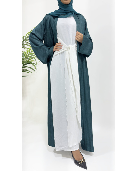 Premium Open Abaya With Inner Slip Dress - Teal