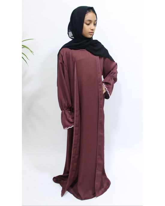 Kids Two Piece Style Open Abaya - Plum