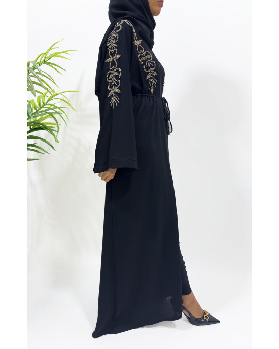 Black Hand Embellished Open Abaya