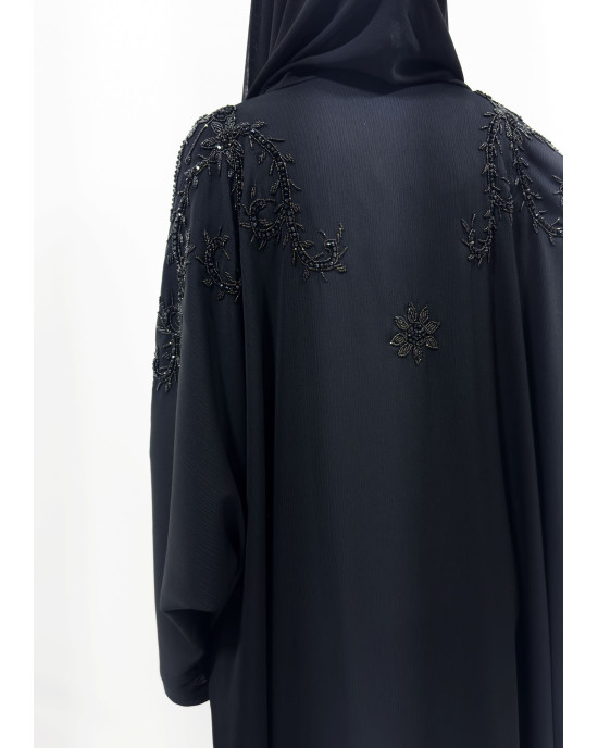 Black On Black Embellished Open Batwing Abaya