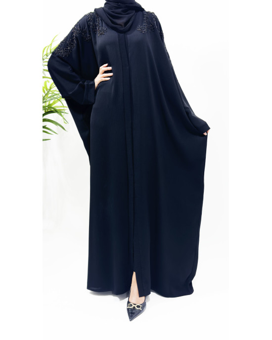 Black On Black Embellished Open Batwing Abaya