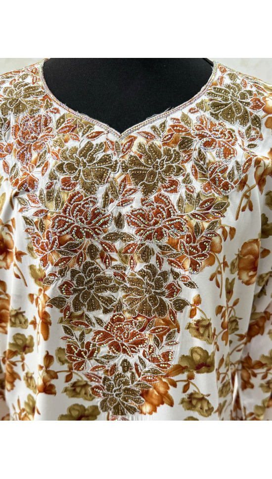 Little Girls Mukhawar Dress - Ocher Orange Floral Print
