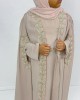Luxury Cape Abaya Set With Leaf Embroider Applique - Almond