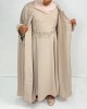 Luxury Cape Abaya Set With Leaf Embroider Applique - Almond