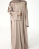 Open Abaya With Detailed Piping - Beige