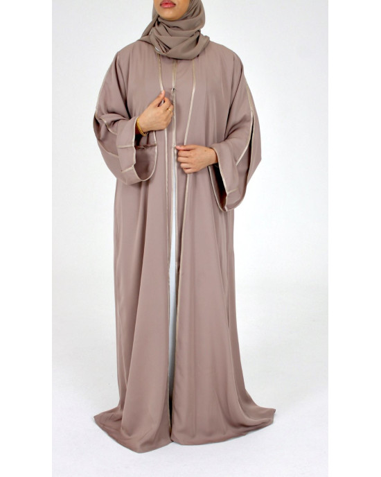 Open Abaya With Detailed Piping - Rose Taupe
