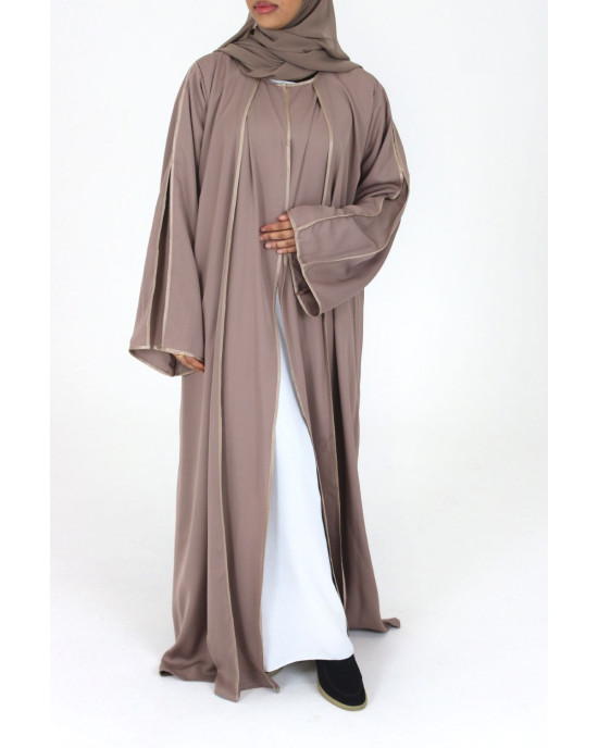Open Abaya With Detailed Piping - Rose Taupe